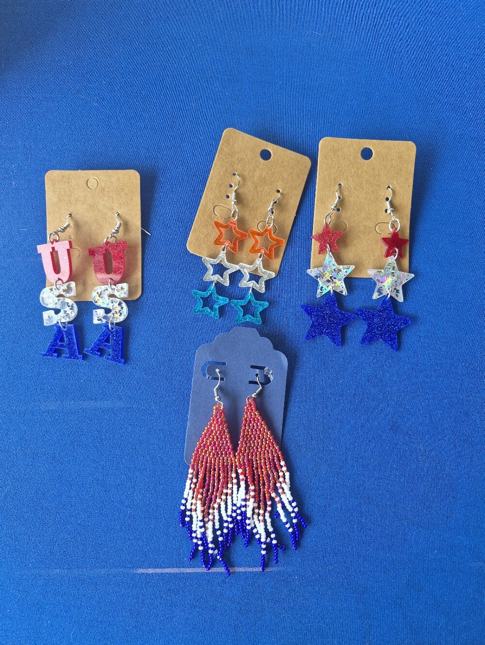 CHOOSE: Hand-made AMERICANA Earrings ❤️🤍💙 HUICHOL Glass Seed Bead OR ACRYLIC